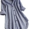 AEAEAE Women V-neck Long Sleeve Button Tops Ladies Summer Fashion Turn-down Collar Striped Printed Solid T-shirt Blouse Tops